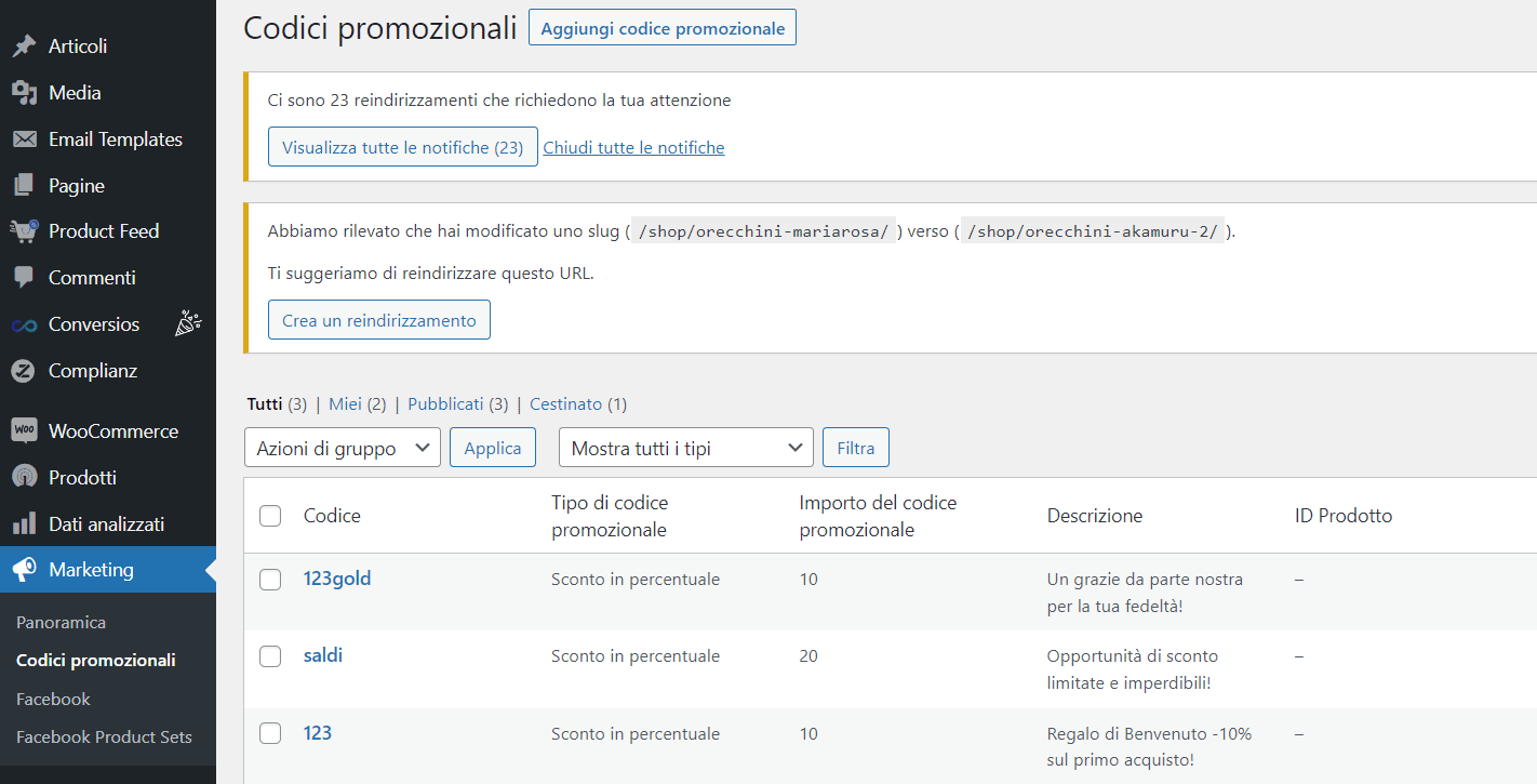 come creare codici sconto woocommerce