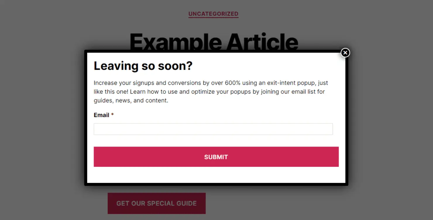 guida su cosa sono gli exit intent popup