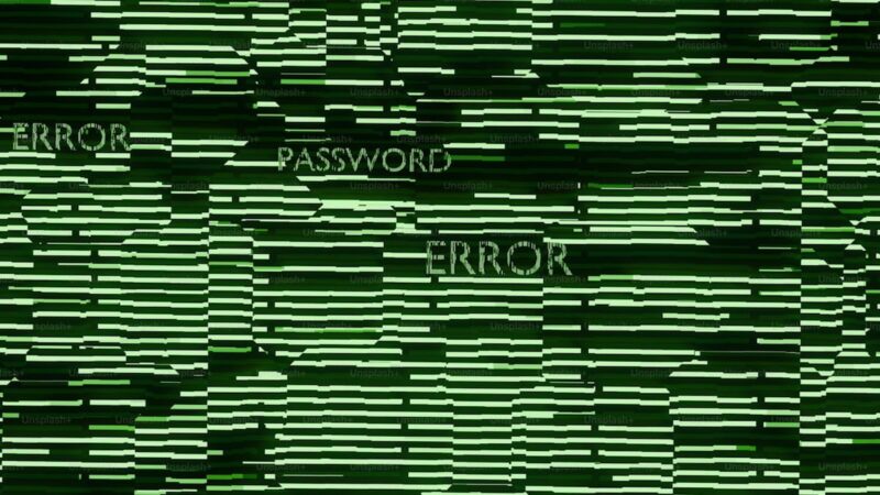 Password error glitch on screen.