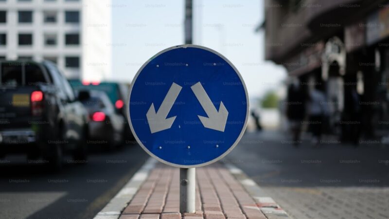 a blue street sign sitting on the side of a road
