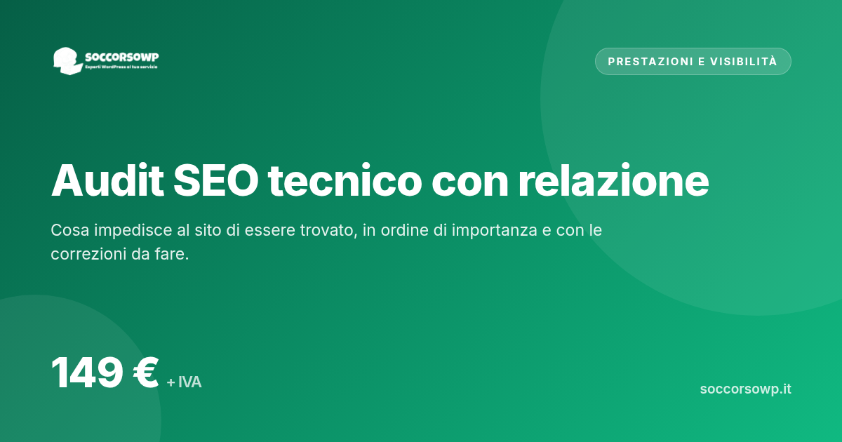 Audit SEO tecnico con relazione, servizio di assistenza WordPress di SoccorsoWP