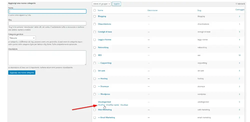 come eliminare la categoria senza categoria da wordpress